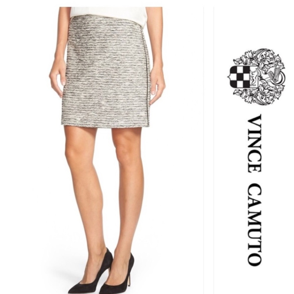 Vince Camuta Double Zip Side Shimmer Holiday Tweed Skirt Size 10